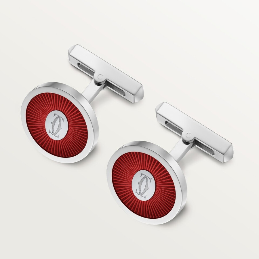 double c de cartier logo cufflinks with burgundy lacquer sunray motif