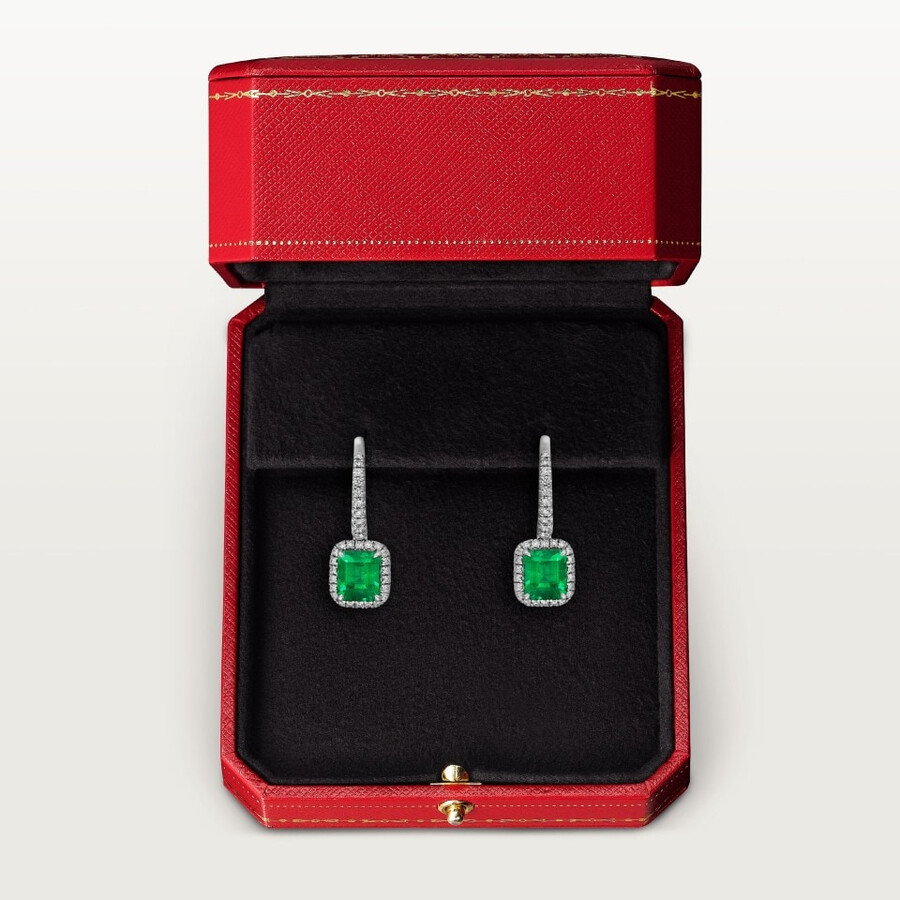cartier destinée sleeper earrings 2 emerald-cut emeralds paved