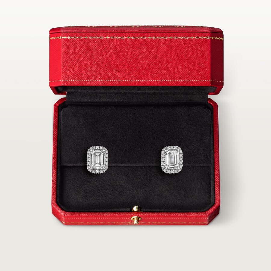 cartier destinée stud earrings 2 emerald-cut diamonds paved