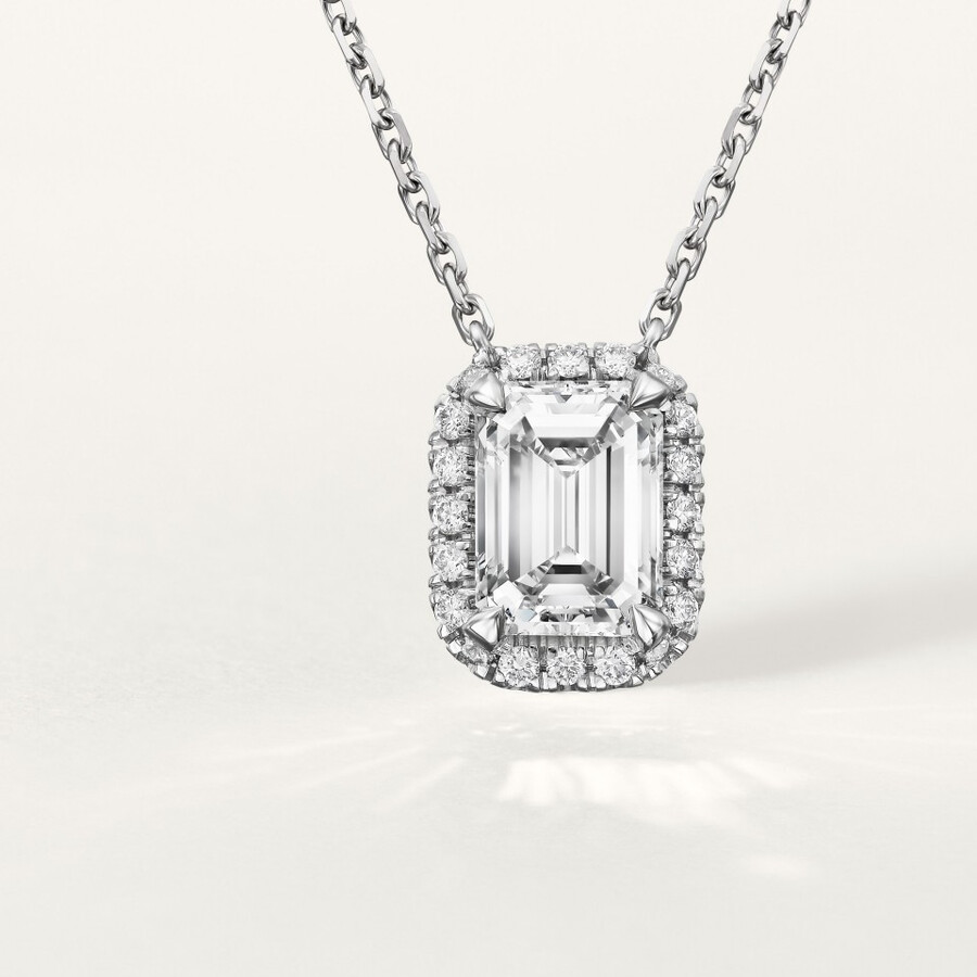 cartier destinée pendant emerald-cut diamond paved