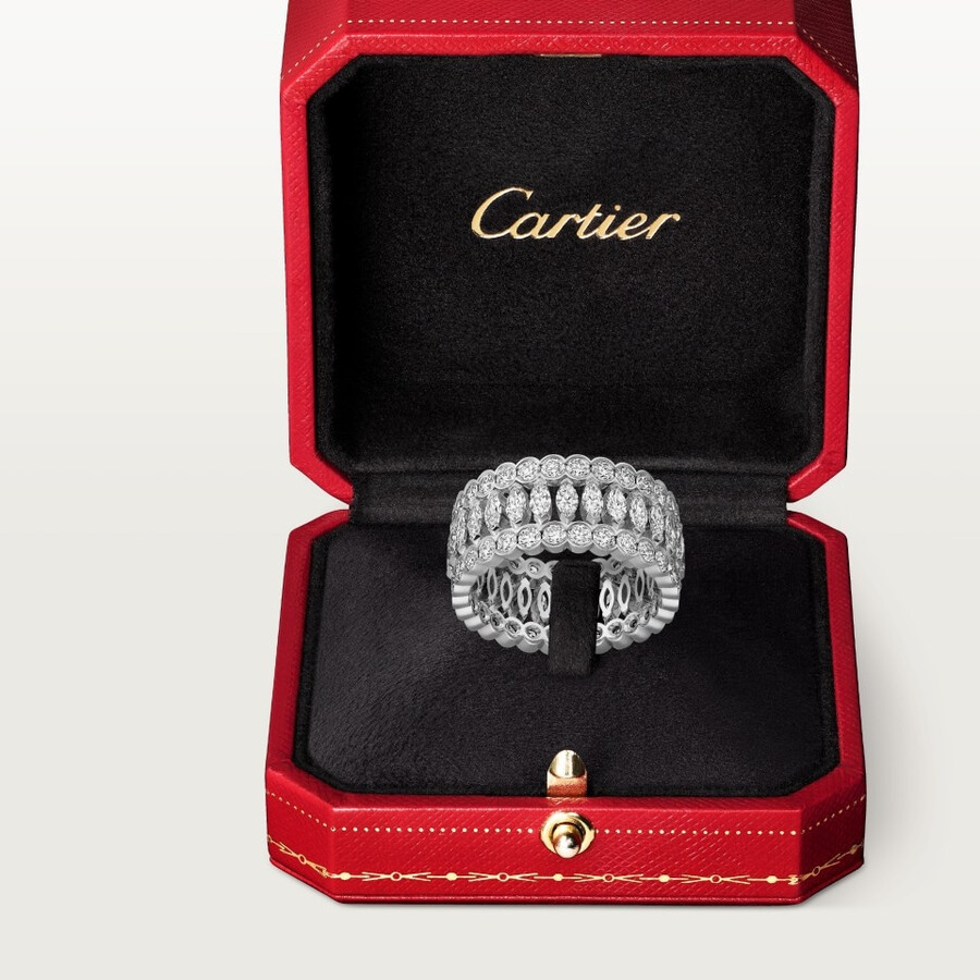 broderie de cartier ring triple row diamonds