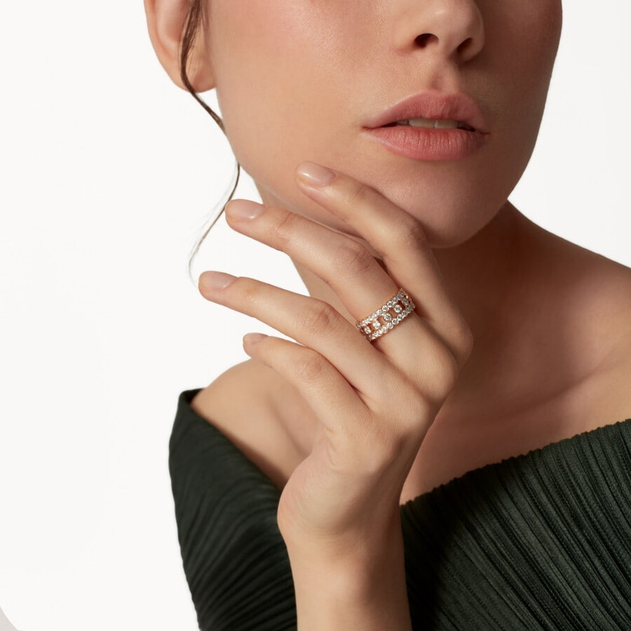 broderie de cartier ring triple row diamonds