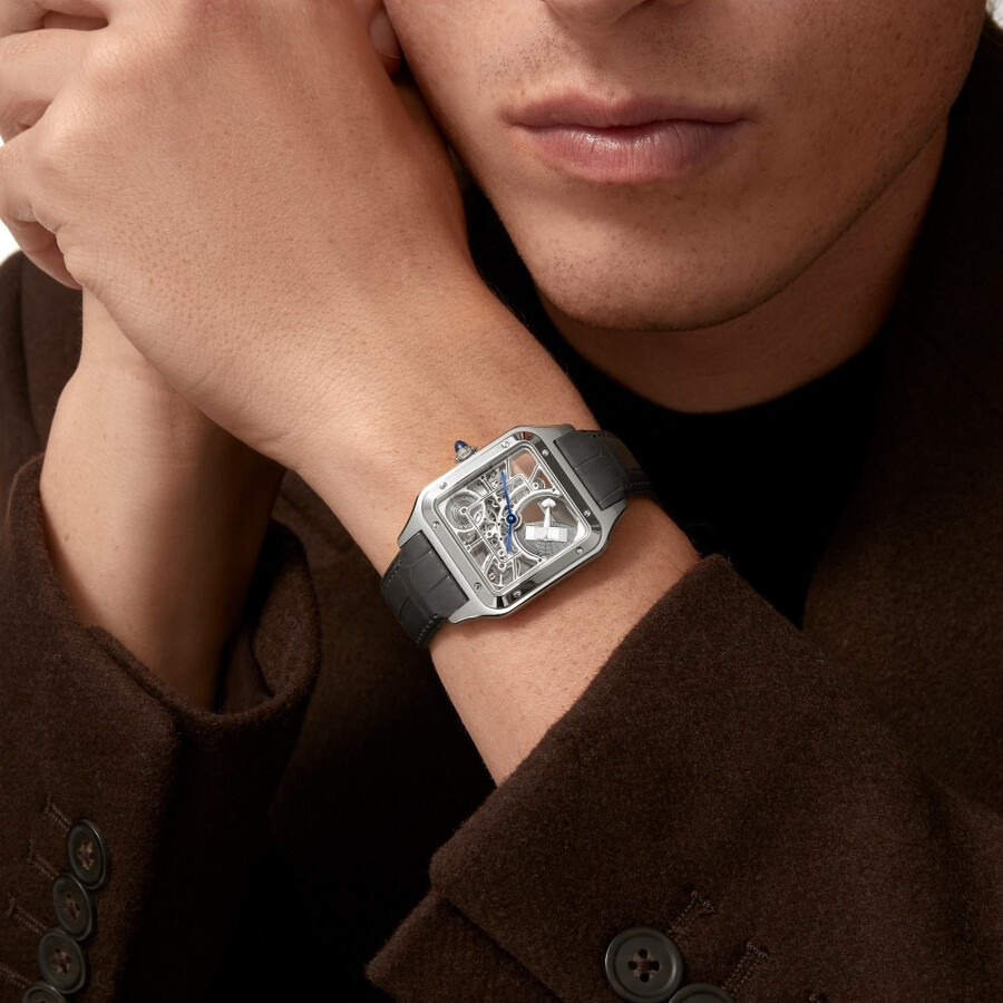 santos-dumont skeleton watch equipped with a micro-rotor