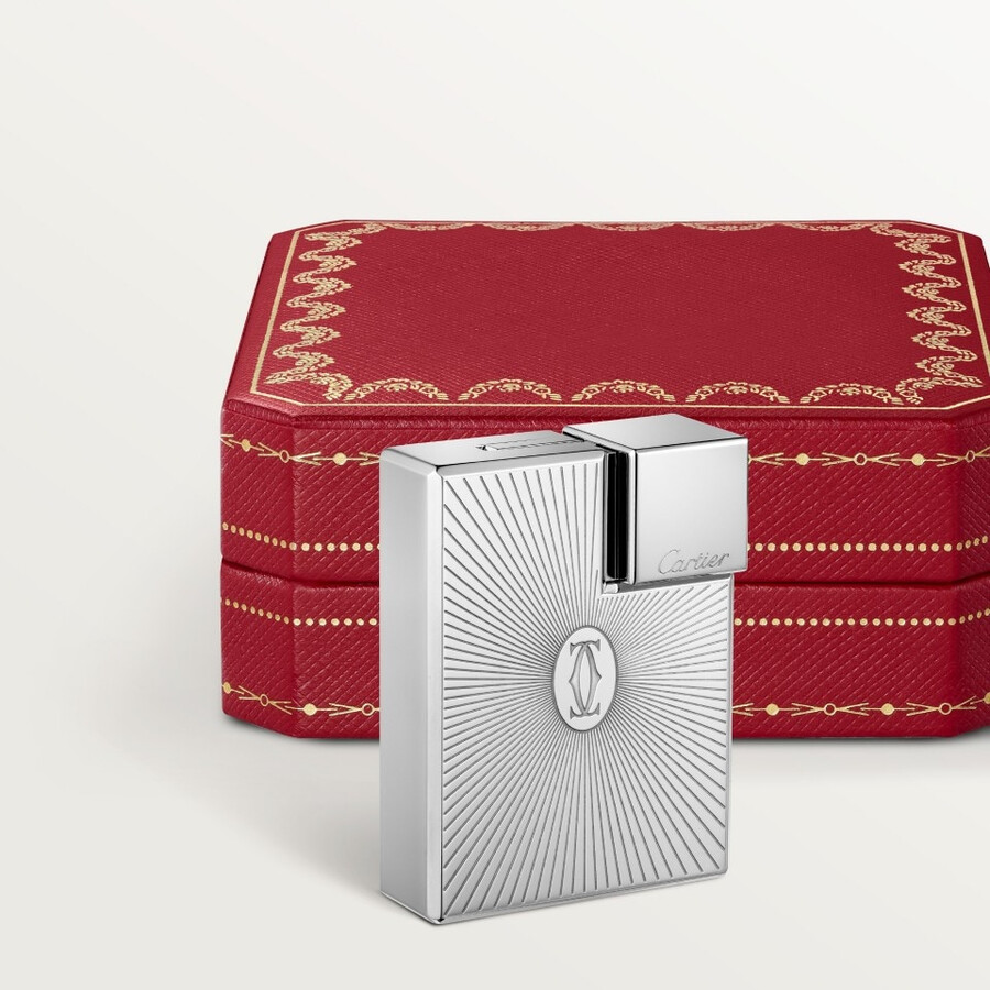 double c de cartier logo square lighter with sunray motif in palladium finish