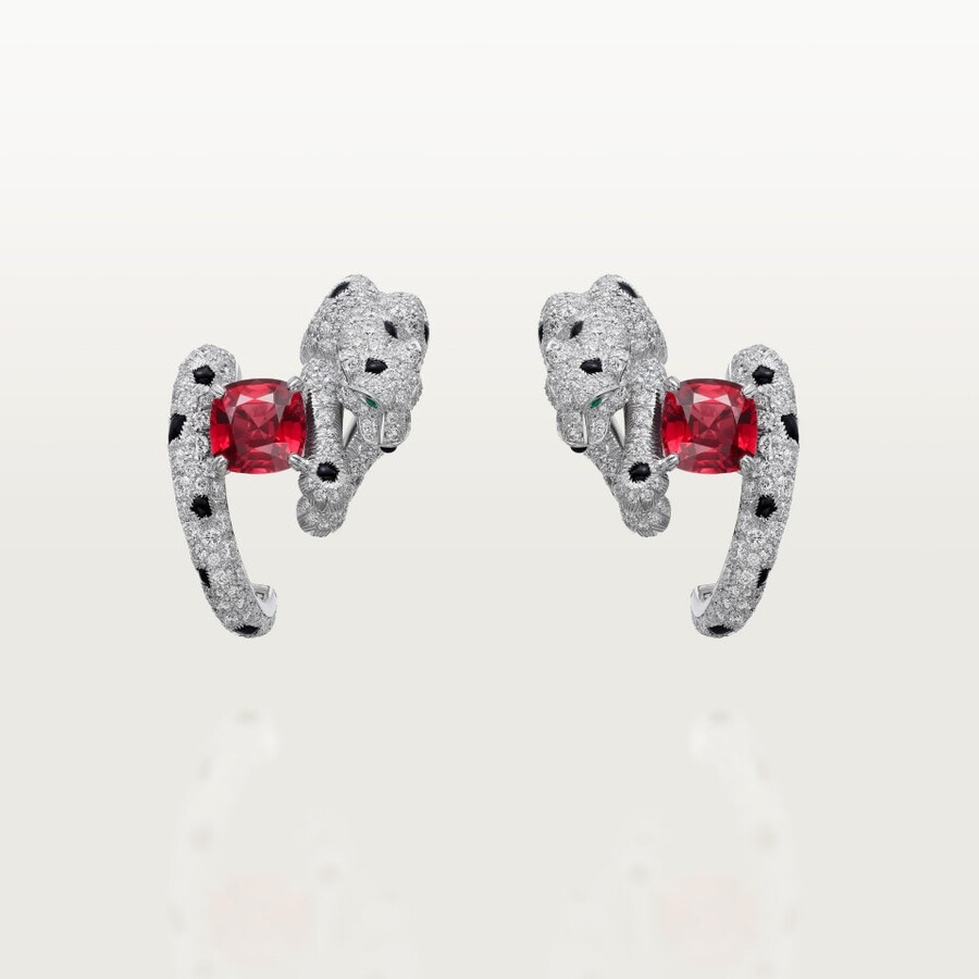 panthère de cartier earrings cushion-cut ruby paved