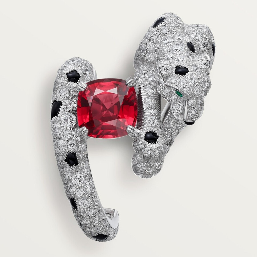 panthère de cartier earrings cushion-cut ruby paved