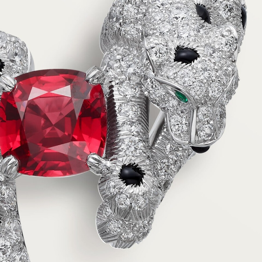 panthère de cartier earrings cushion-cut ruby paved