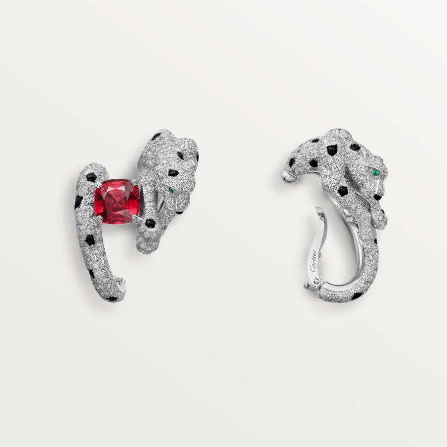 panthère de cartier earrings cushion-cut ruby paved
