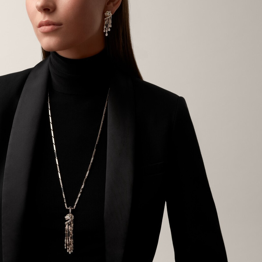 panthère de cartier long necklace small model paved