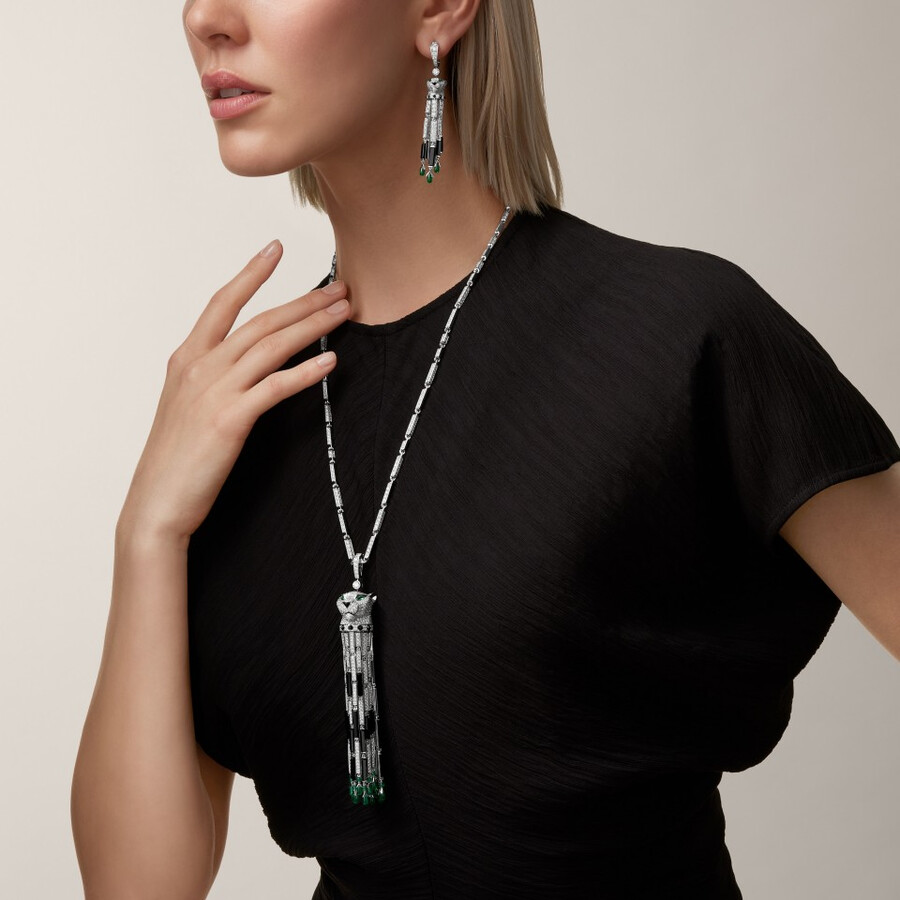panthère de cartier long necklace emerald multi-wear large model paved