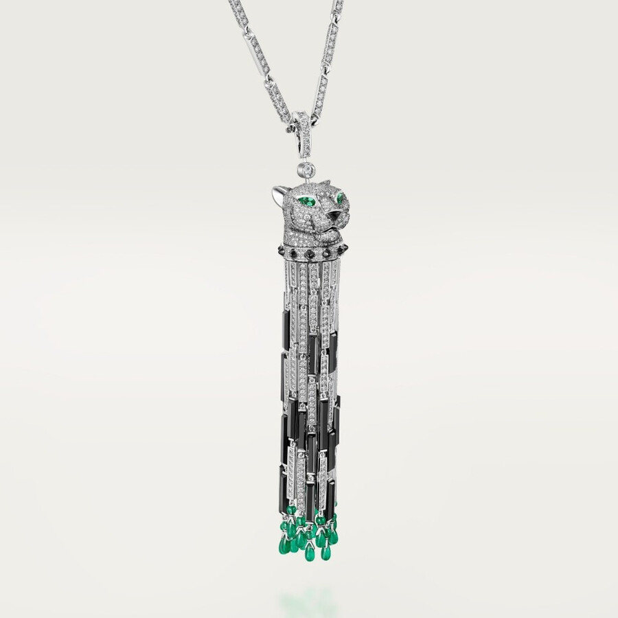 panthère de cartier long necklace emerald multi-wear large model paved