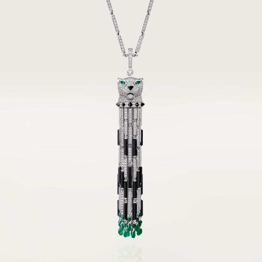 panthère de cartier long necklace emerald multi-wear large model paved