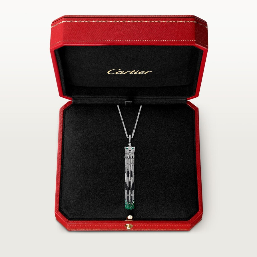 panthère de cartier long necklace emerald multi-wear large model paved