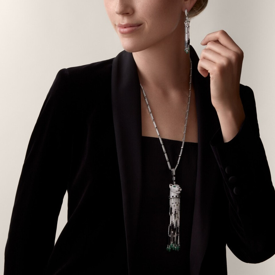 panthère de cartier long necklace emerald multi-wear large model paved