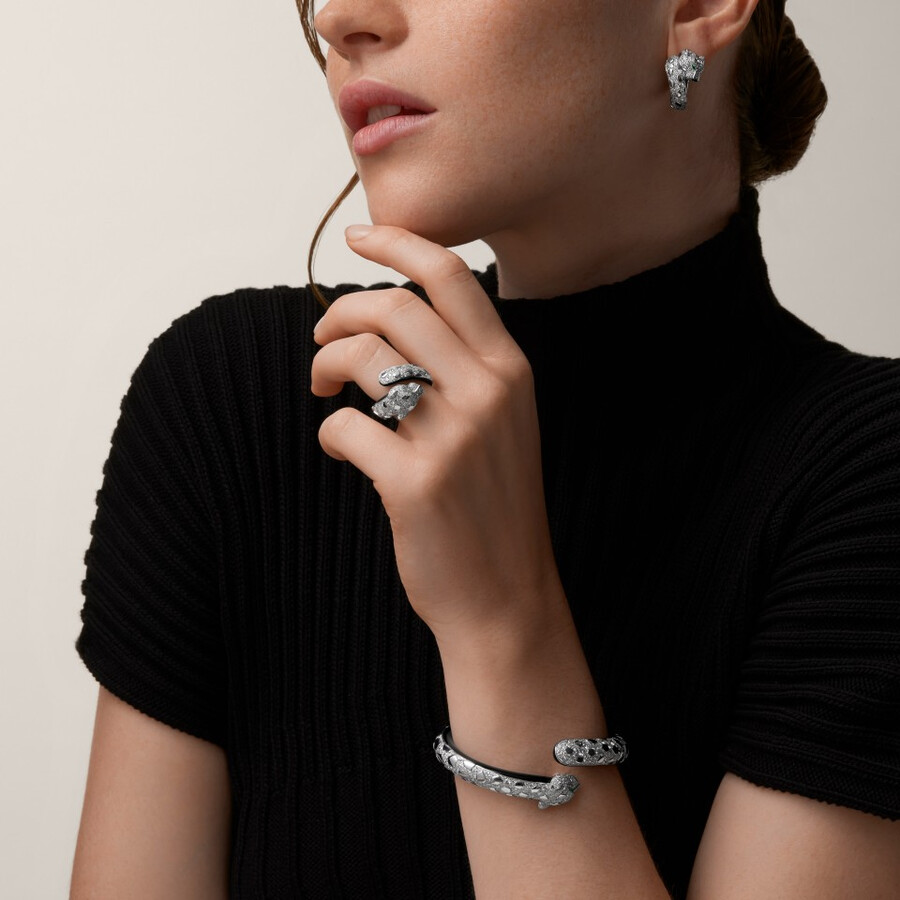 panthère de cartier ring black lacquer paved